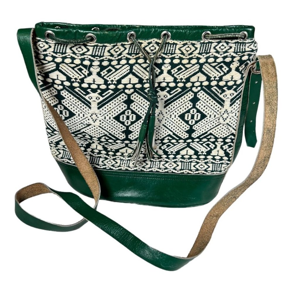 Woven Design on‎ Green Leather Vintage Bag